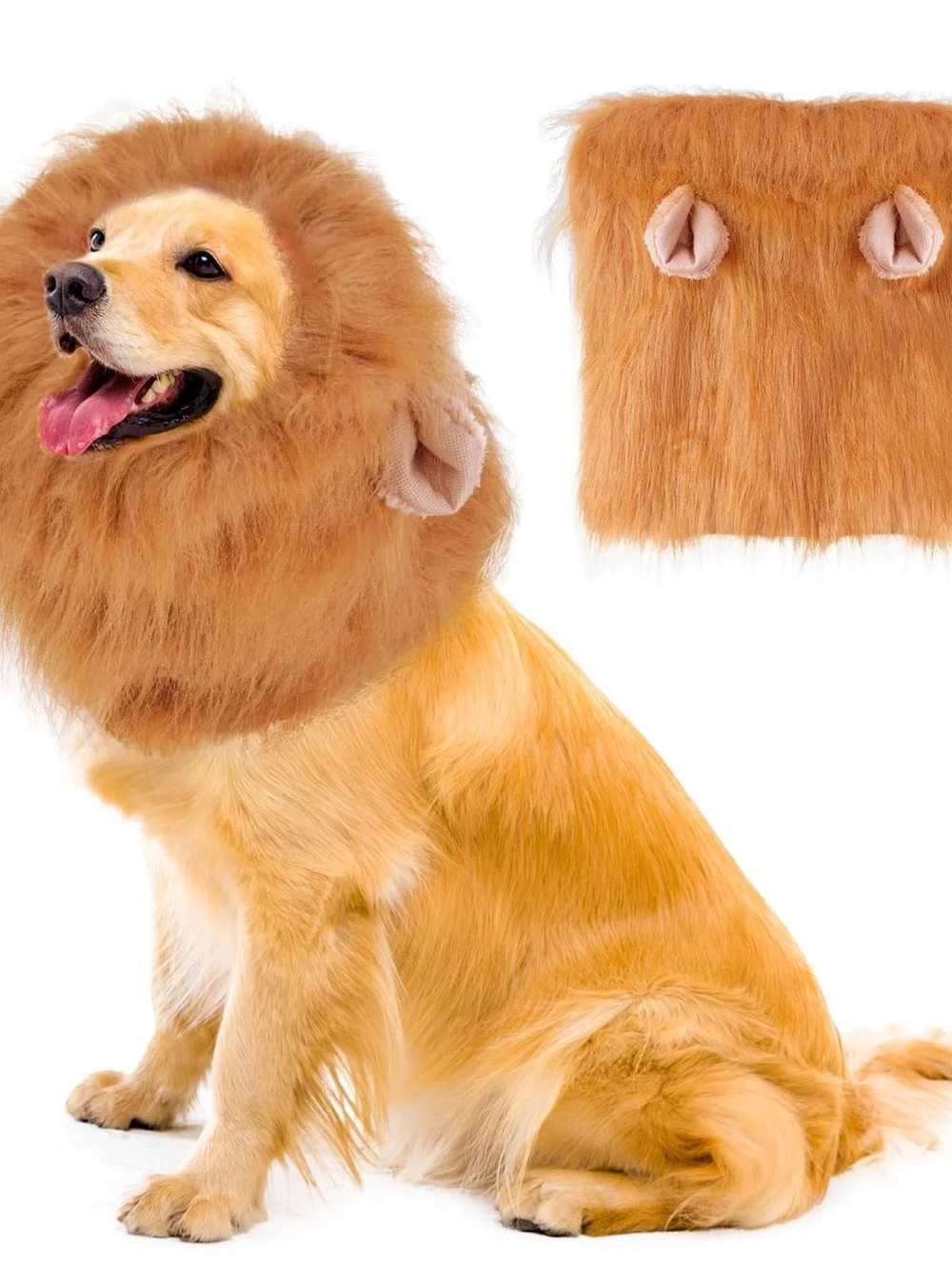 Plush Lion Mane Pet Costume — Light Brown Faux Fur